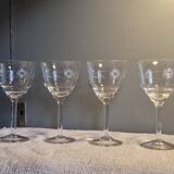 4 antique water glasses, engraved and cut crystal - 1940s