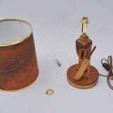 Marquetry wood inlaid table lamp, sport cricket theme, 1950`s ca, English, Rewired
