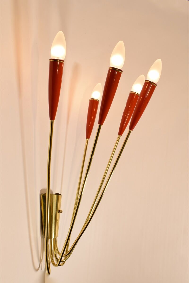 Wall lamp, 1960 brass and red