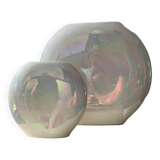Duo of vintage round vases in iridescent ceramic