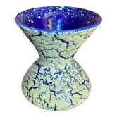 Vase ancien en grès des neiges blanc et bleu, France