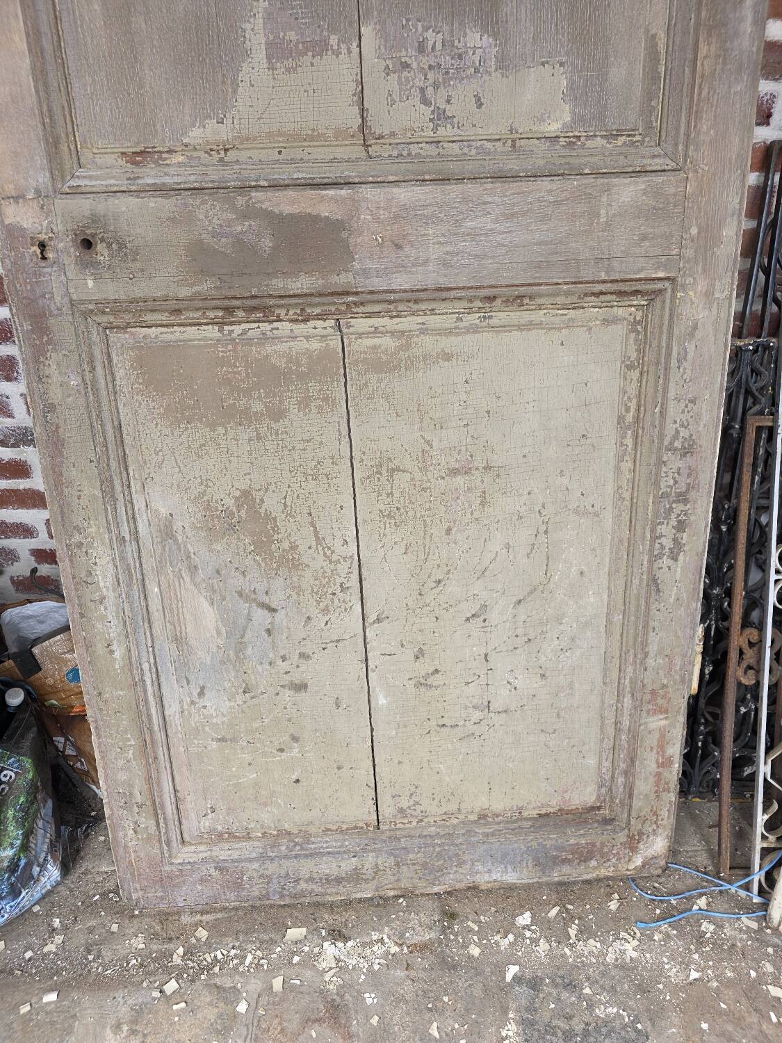 19th century partition door in double-sided solid oak
