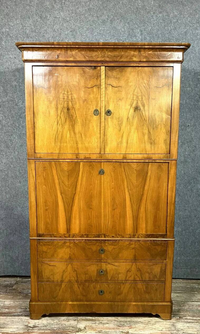 Louis Philippe - Charles X period secretary cabinet in blond walnut