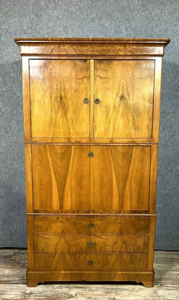 Cabinet secrétaire époque Louis Philippe - Charles X en noyer blond