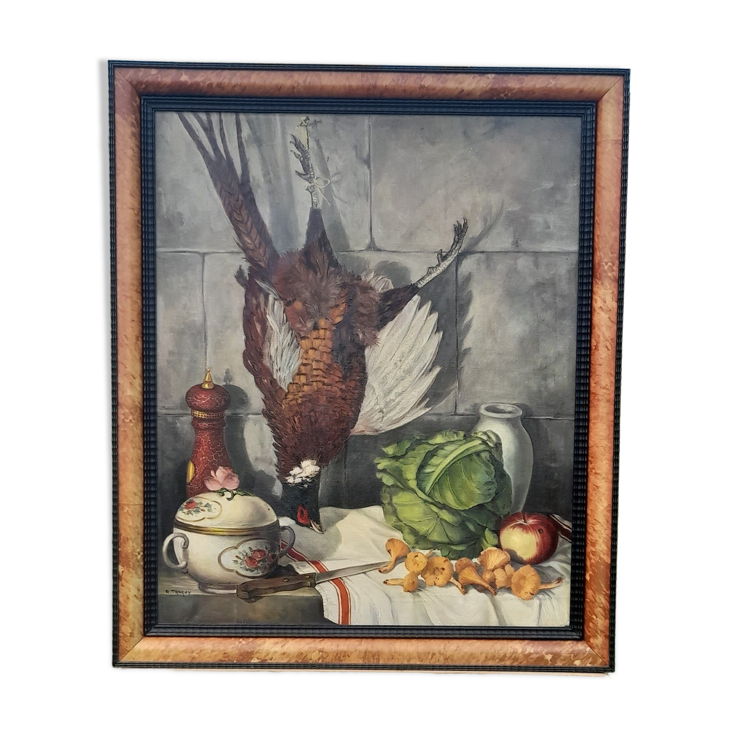 Oil on canvas framed The pheasant R. Tanguy 73 X 60 cm
