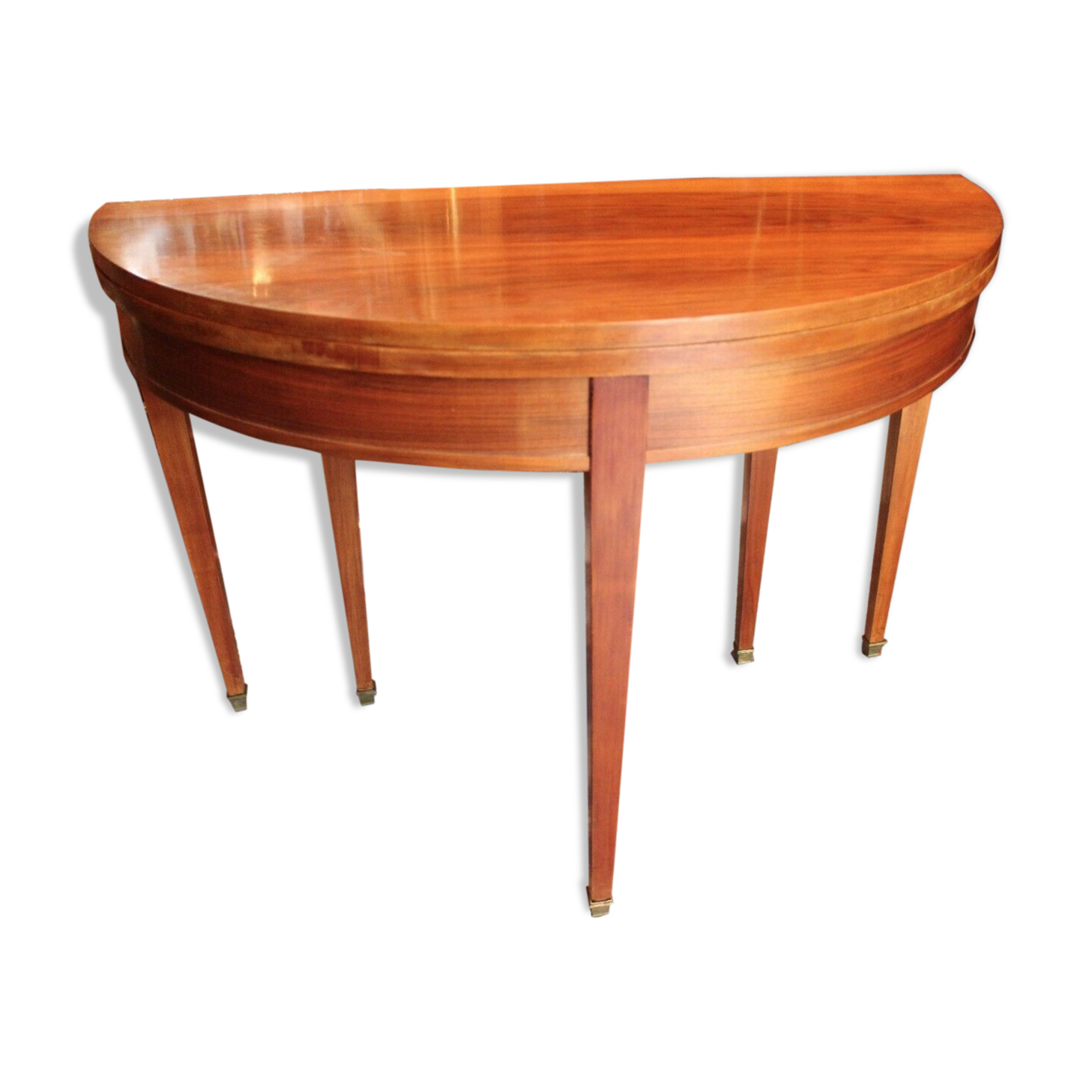 Louis XVI-style blond walnut half-moon console table