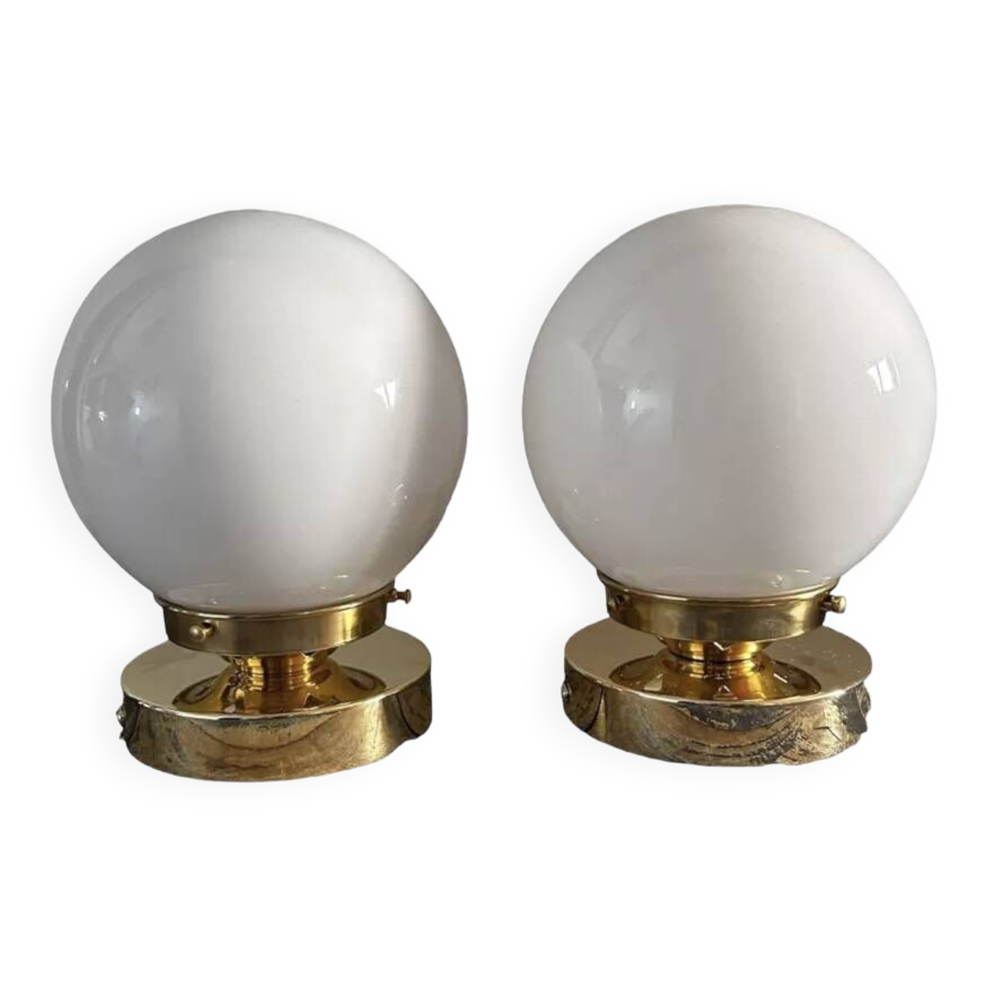 Set of two white opaline ball wall lights