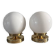 Set of two white opaline ball wall lights