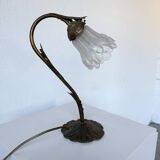Art nouveau brass swan neck lamp