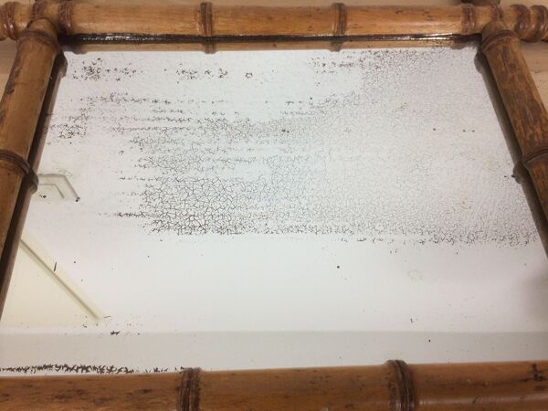 Miroir ancien au mercure bois façon bambou 44x53cm