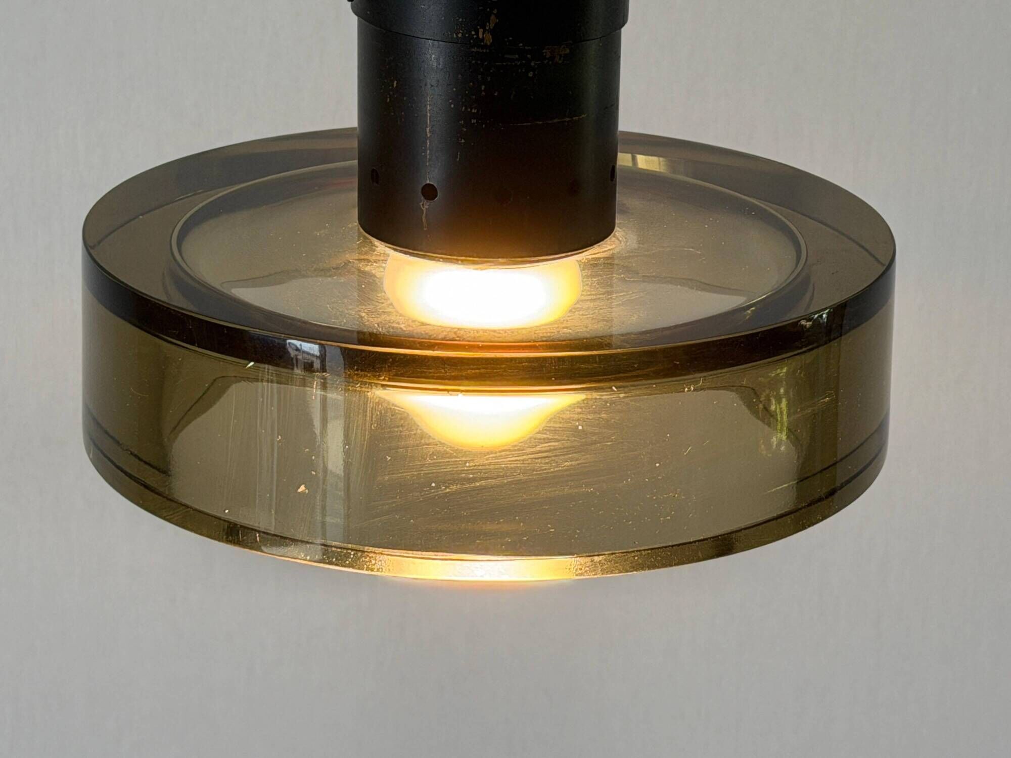 Flush mount in glass and yellow-brown metal by Seguso, 1950s, Italy.
