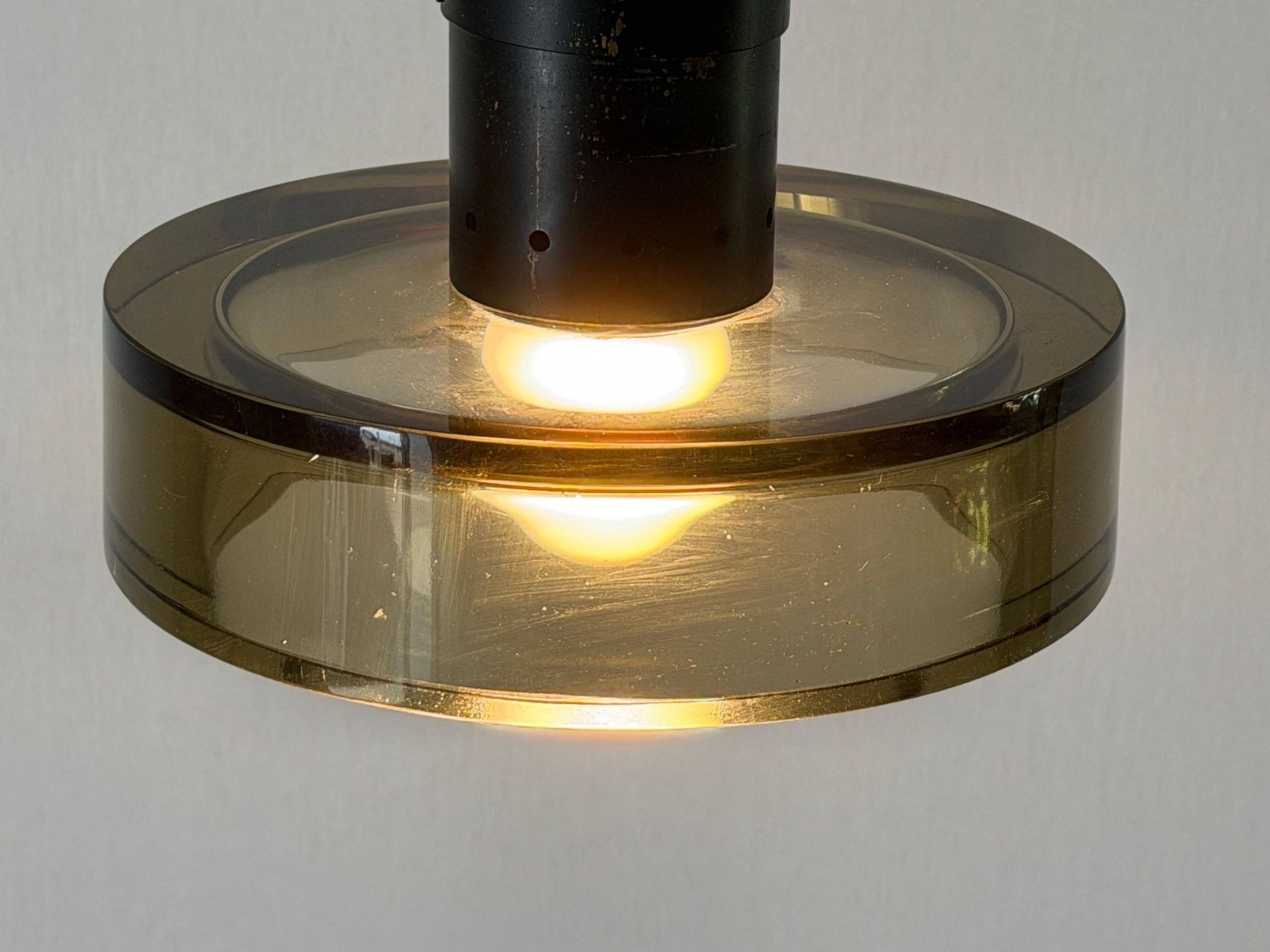 Flush mount in glass and yellow-brown metal by Seguso, 1950s, Italy.