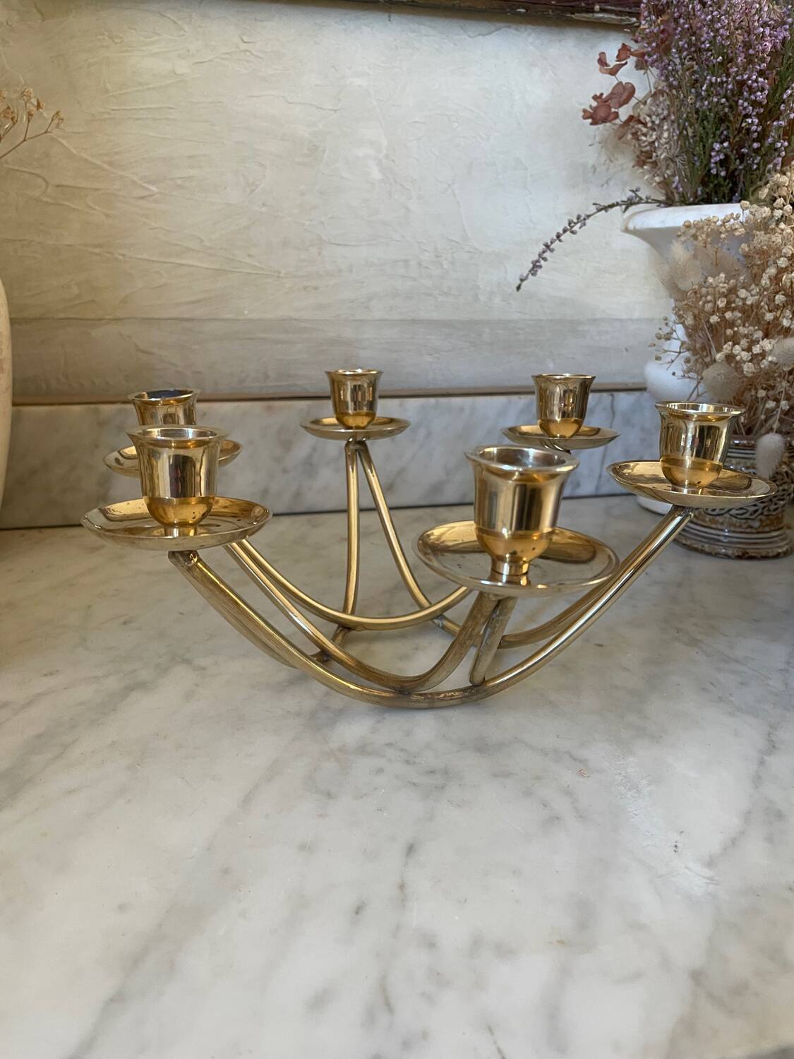 Low six-light brass chandelier circa 1950