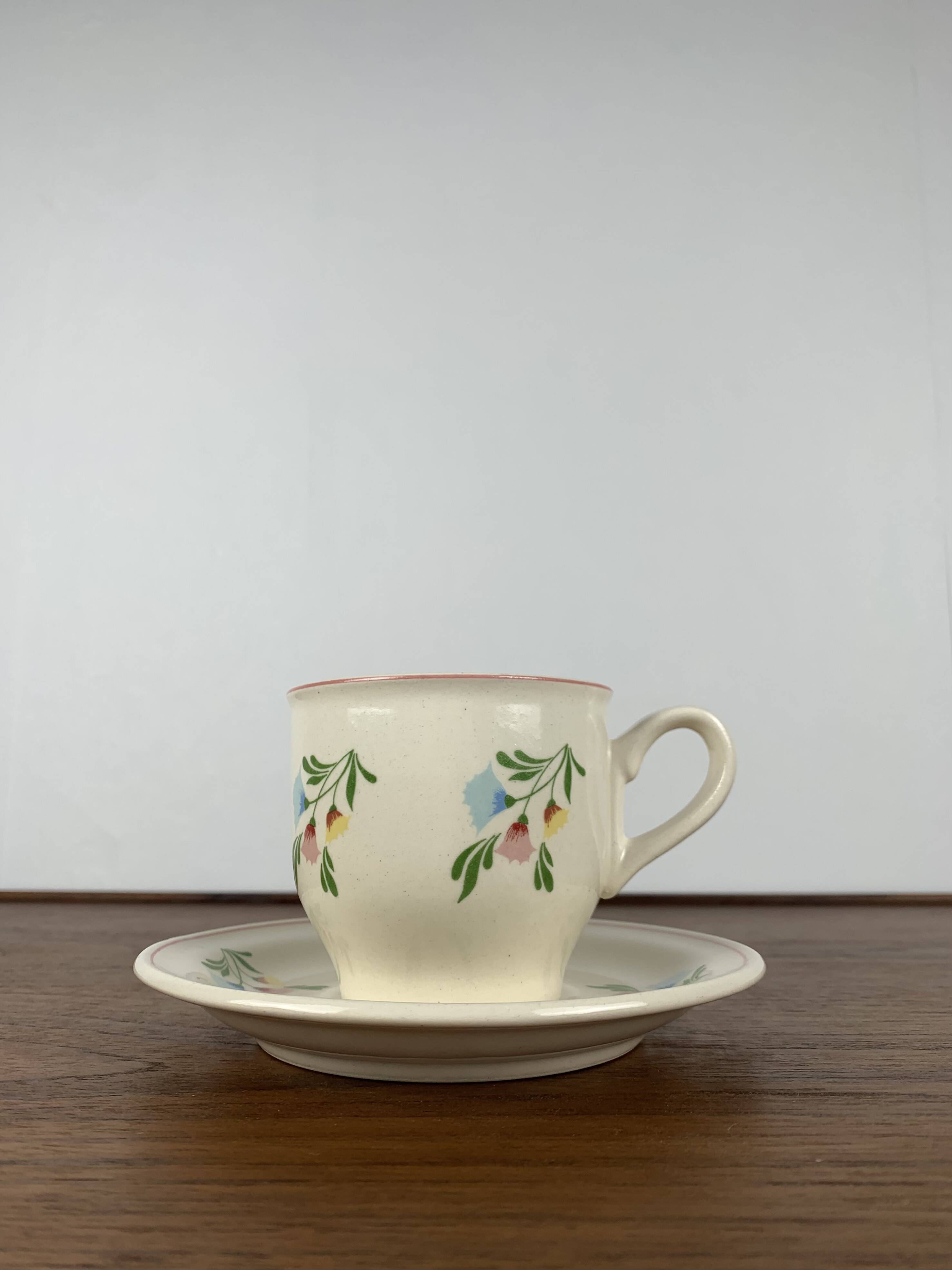 Set of 6 vintage cups + saucers, flower pattern, Germany