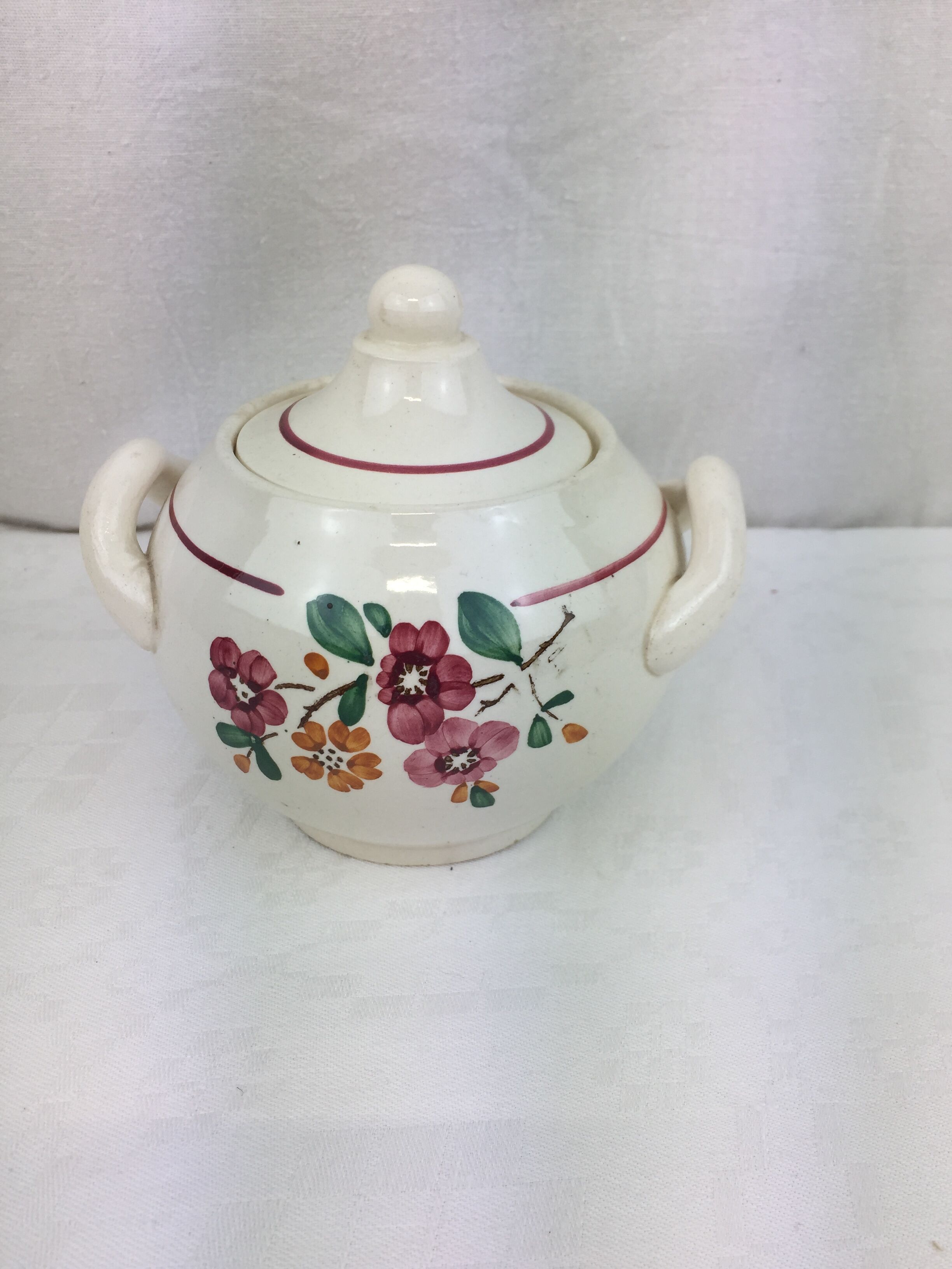 Old sugar bowl with floral decoration Made in France Sarreguemines