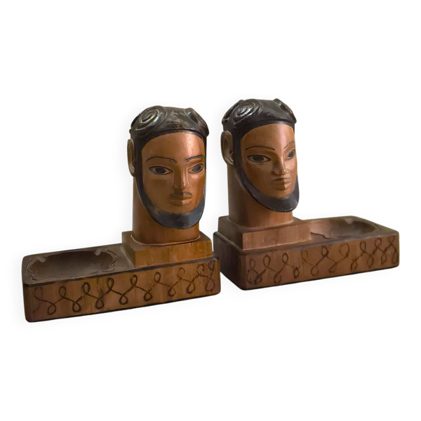 Paire de serres livres vintage en bois
