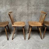 Série Lot de 8 anciennes chaises bistrot dlg scandinave en bois dossier cintré et barreaux