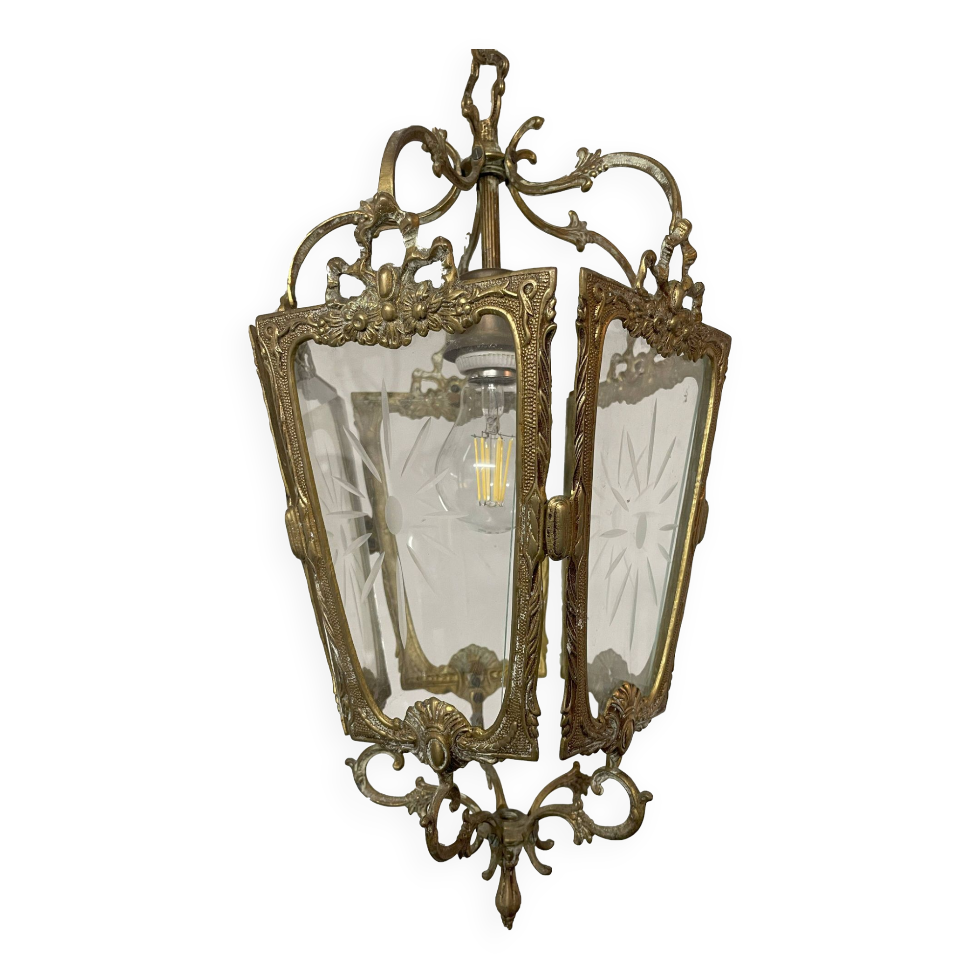 Antique Louis XV style brass lantern chandelier - Vintage