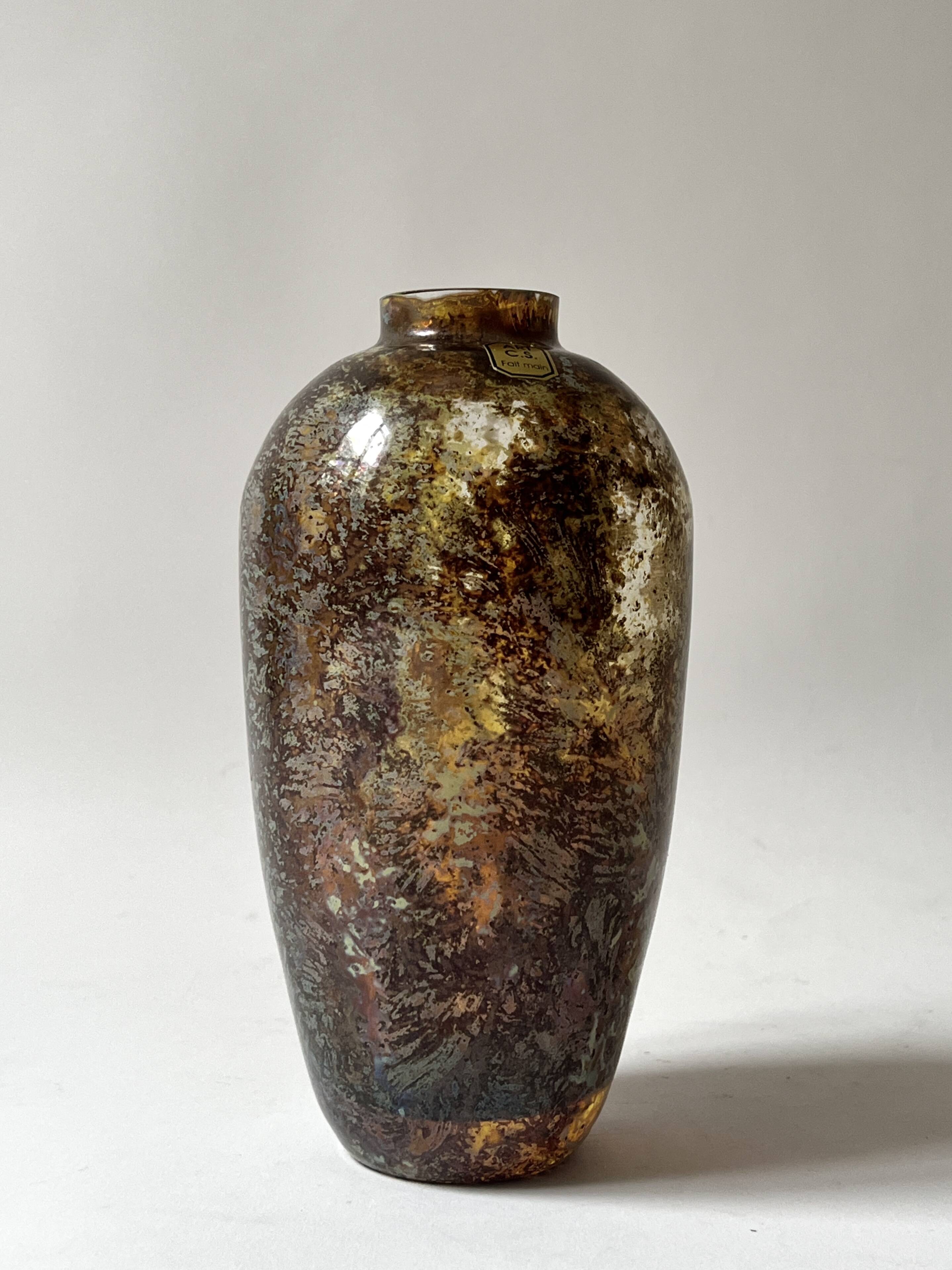 Unique piece 'art cs' handmade - glass vase, circa 1970