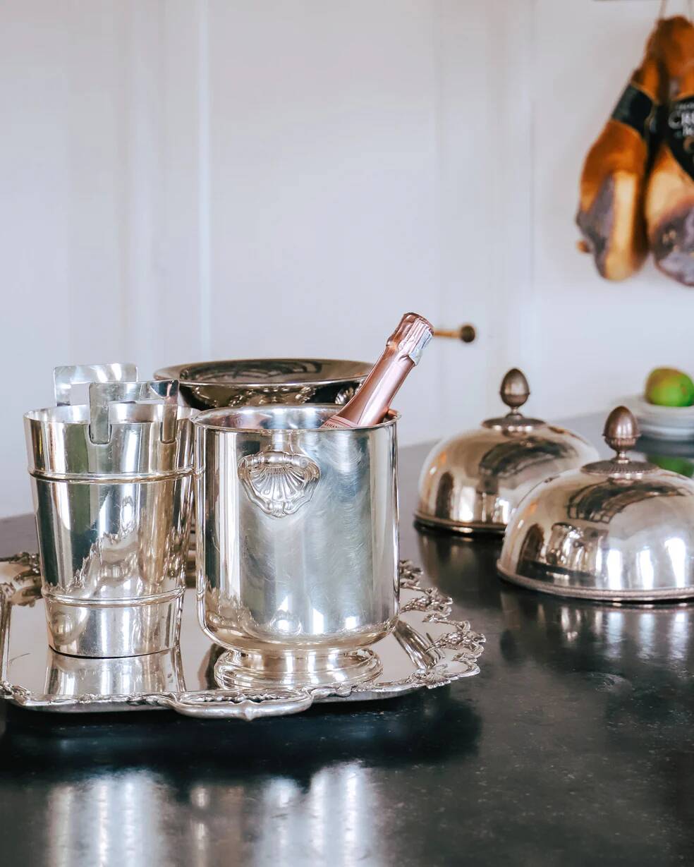 Mid-century modern silver plated champagne cooler and ice bucket