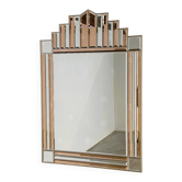 Art Deco style peach & clear bevelled mirror with brass frame, 1980s