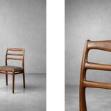 Vintage Mid-Century Danish Modern Elegant Teak & Grey Fabric Chairs, 1960s