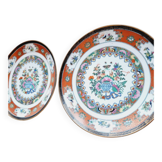 2 assiettes chinoises peintes à la main début 20ème siècle famille rose en parfait état