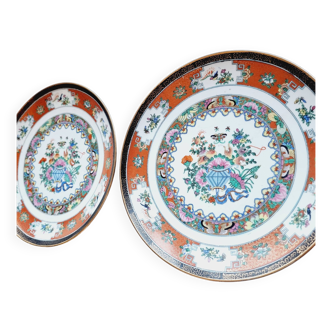 2 hand-painted Chinese plates from the early 20th century famille rose in perfect condition