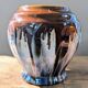 Vase vintage en grès émaillé, marron et bleu gris, décor à coulures