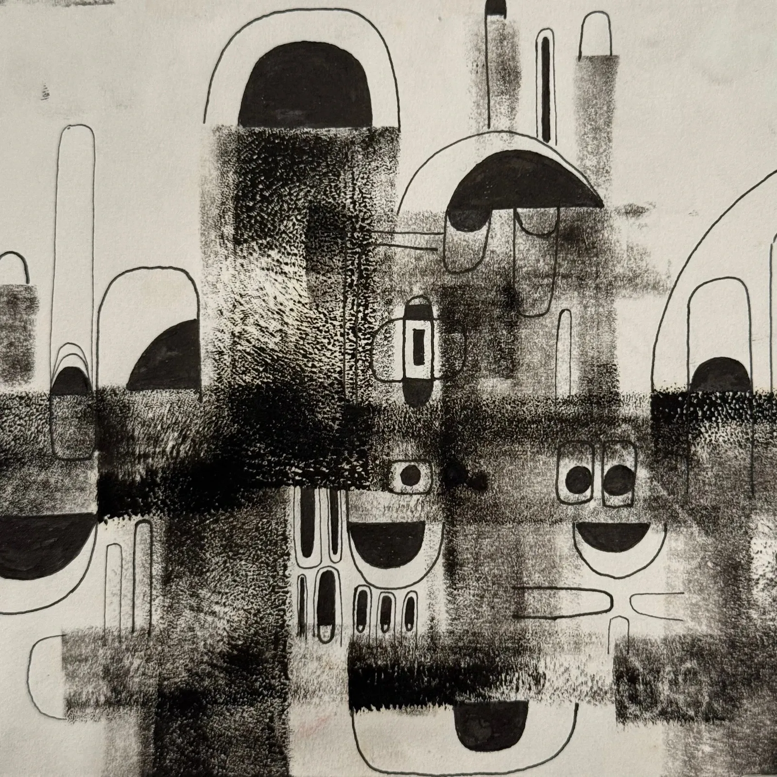 Modern composition drawing 1970 by François de Chabot