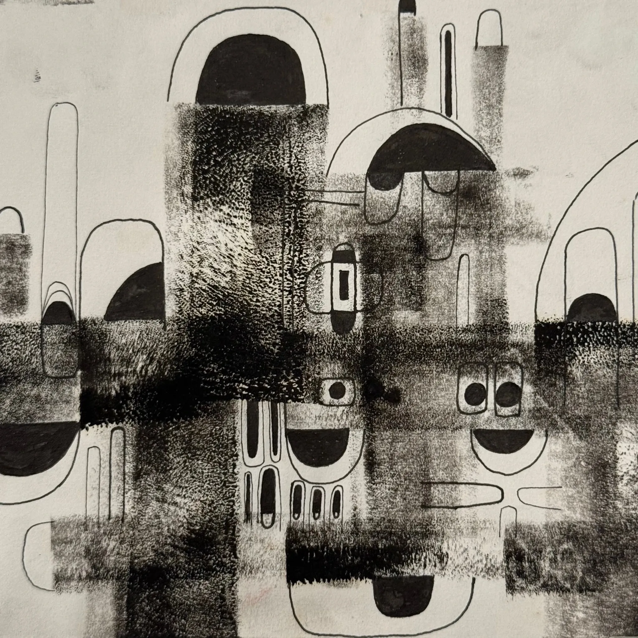 Dessin composition moderne 1970 par François de Chabot