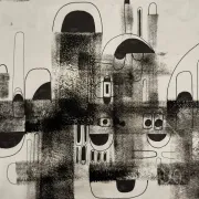 Dessin composition moderne 1970 par François de Chabot