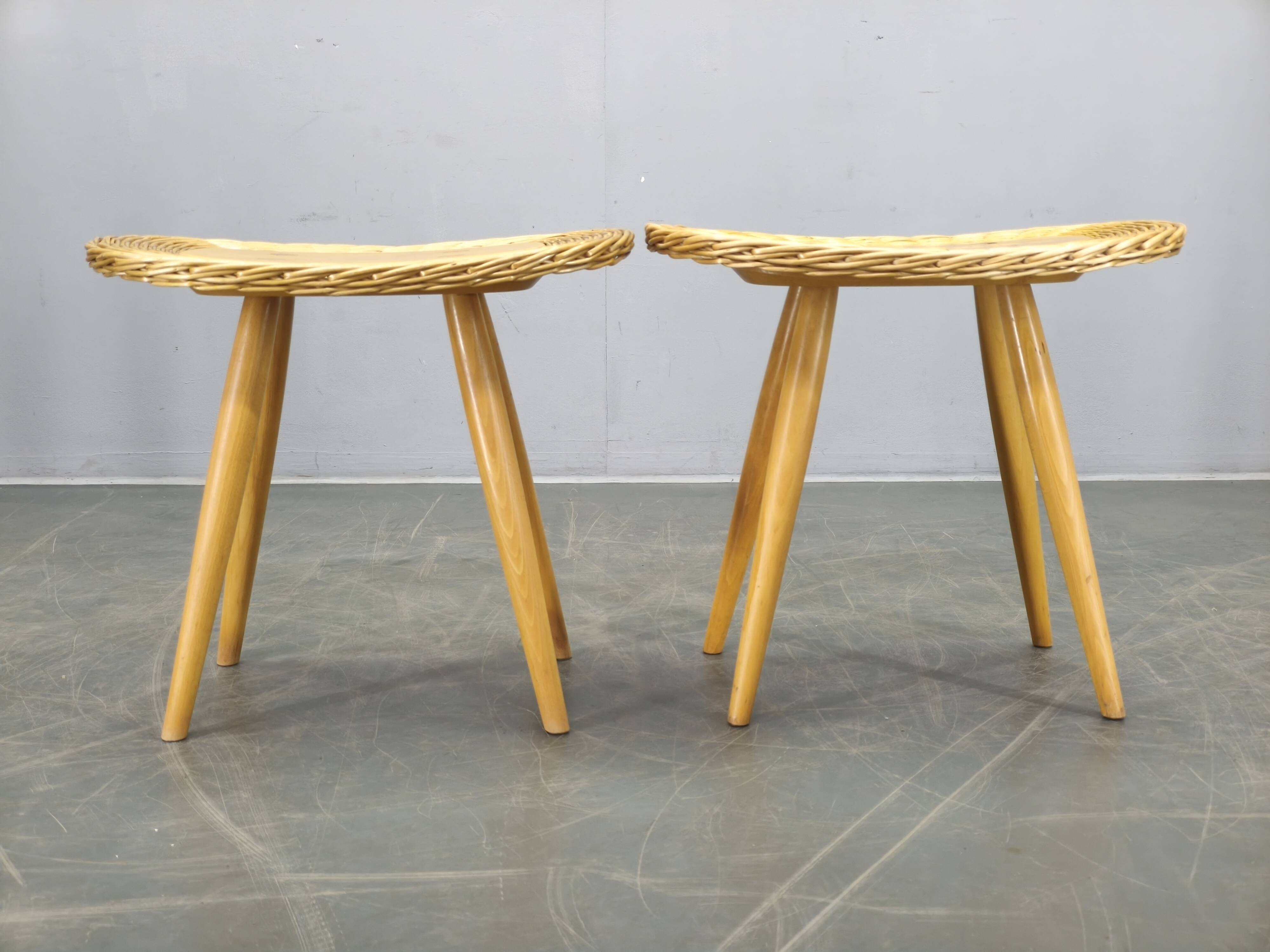 Pair of Rattan Side Tables by Jan Kalous for ULUV, 1970s