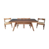 Set table and its 4 chairs seated mulched design Giovanni Michelucci