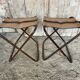 Pair of Folding Camping Fishing Stools Metal Tube + Vintage Fabric #E31