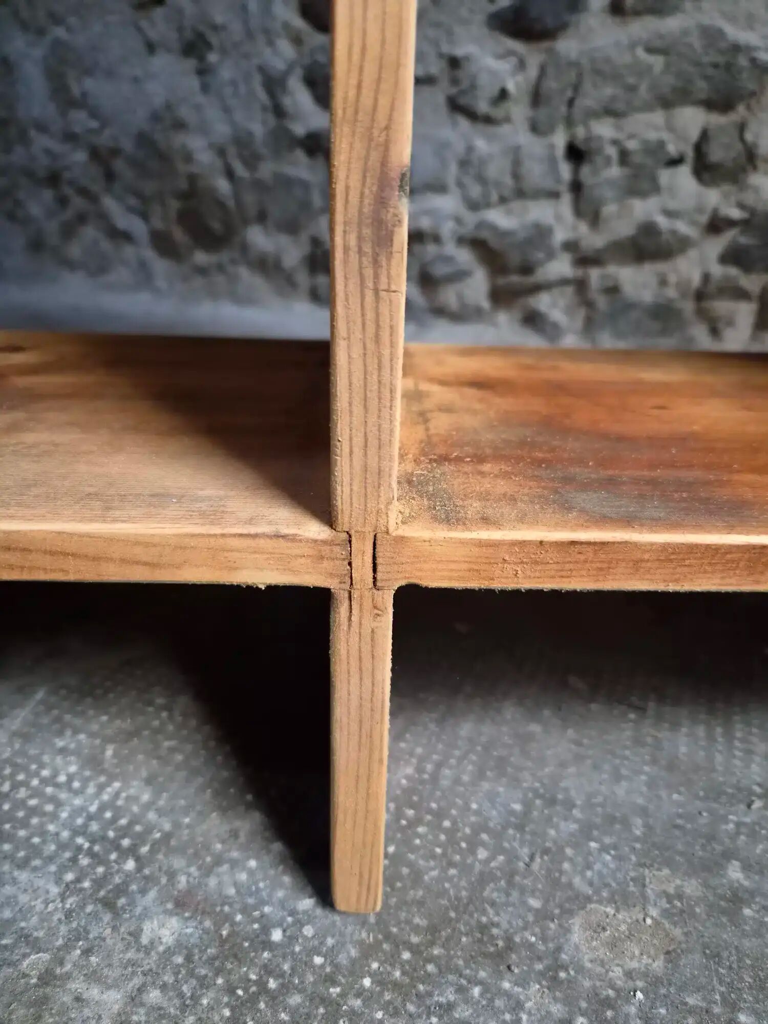 Vintage pine shelf with compartments, room divider, 1950s.