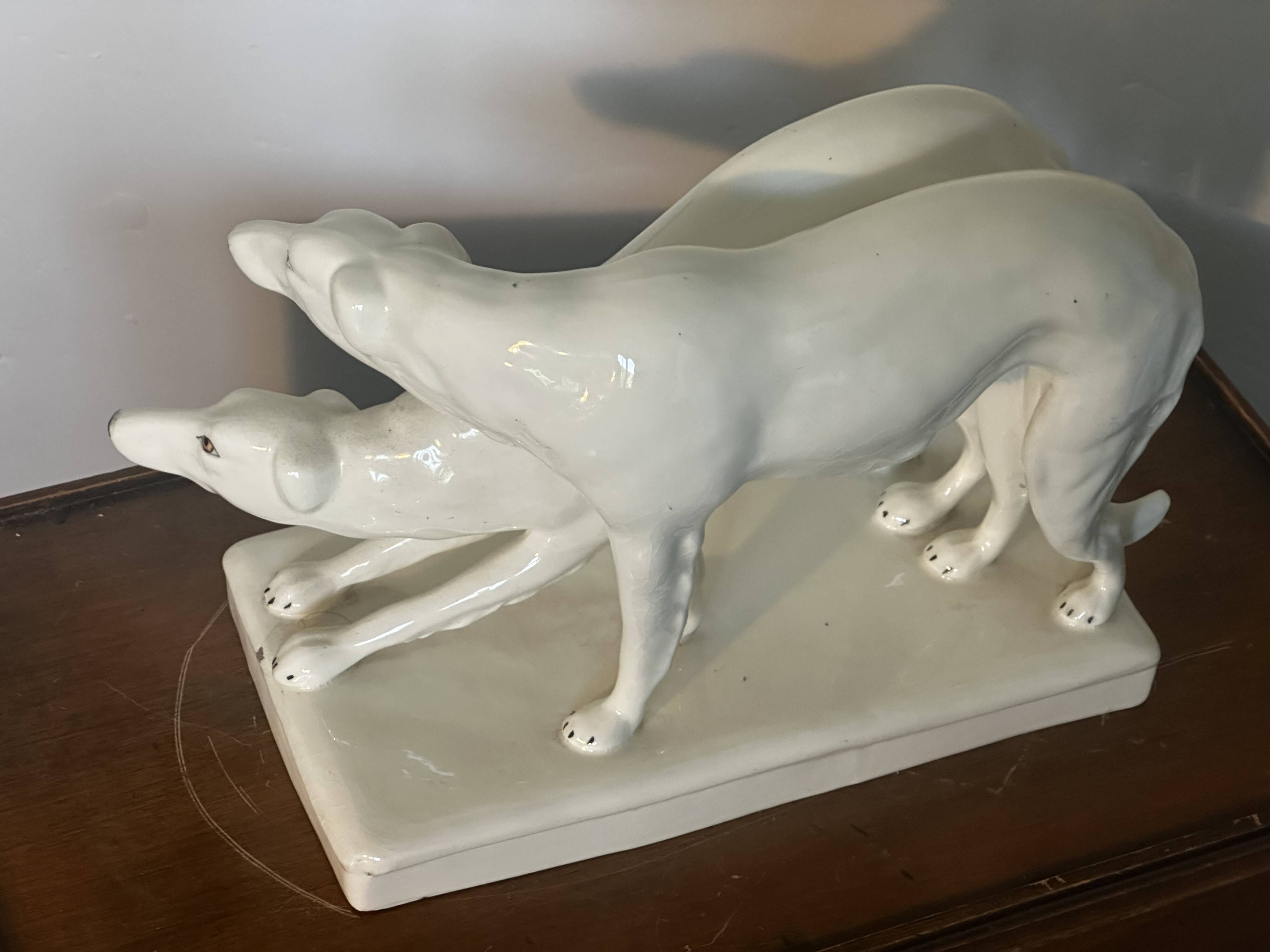 Pair of Borzoi - White Greyhounds - Art Deco ceramic