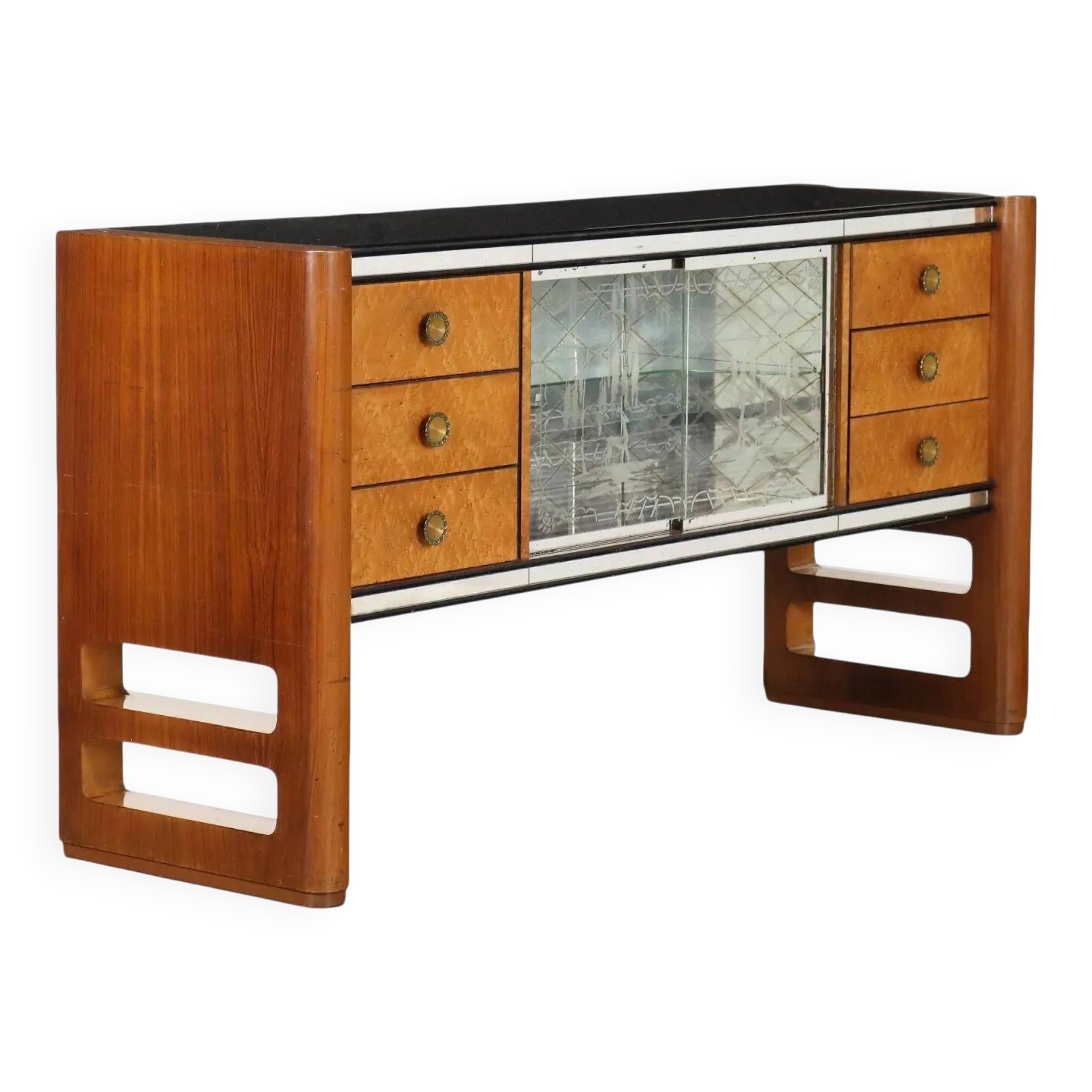 Buffet vintage Palazzi dell'Arte Cantù en noyer et laiton, Italie, années 1940