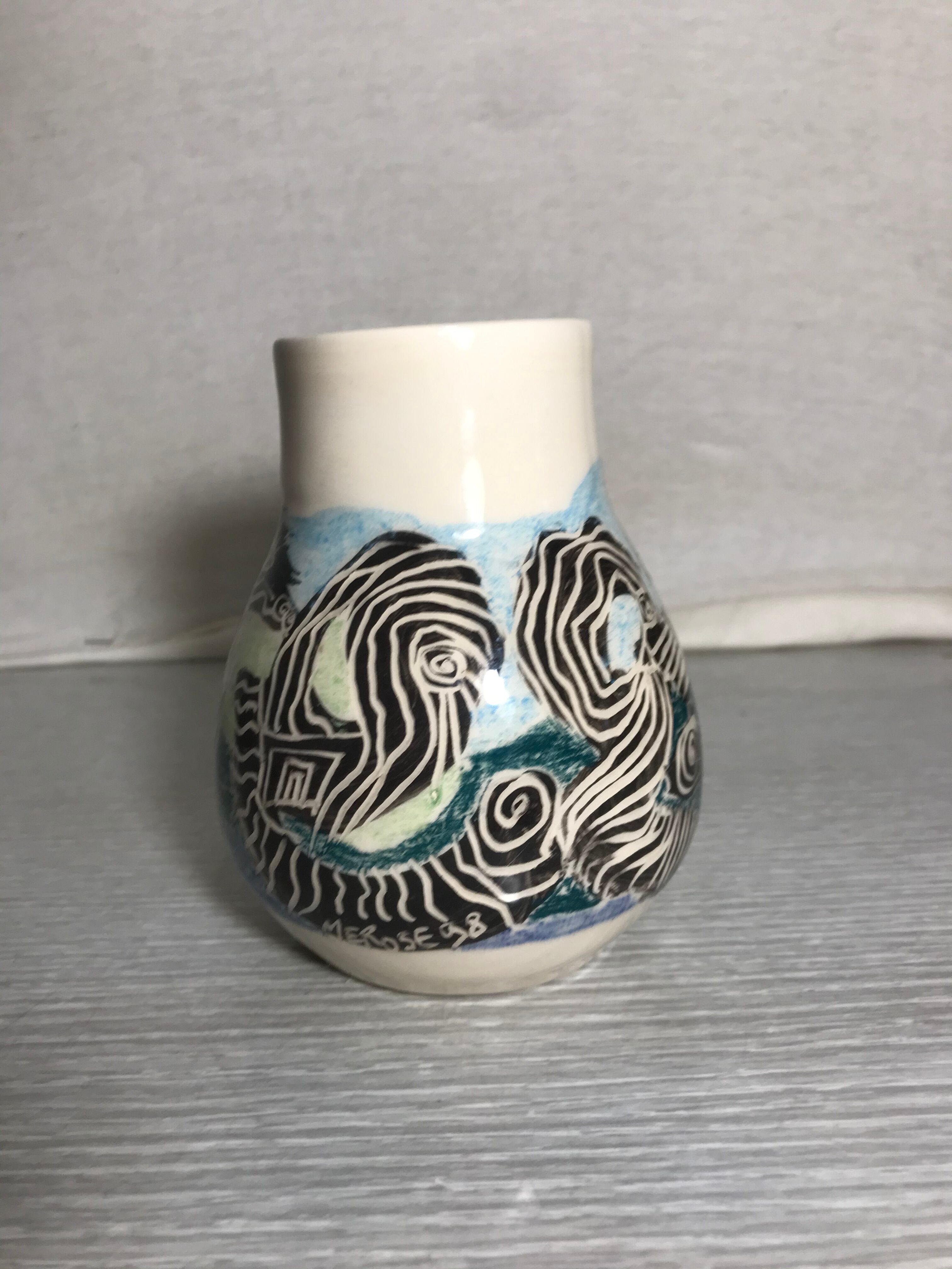 Ancient Ceramics Beige Drawing Zebra MEROSE 98 Signed Vintage
