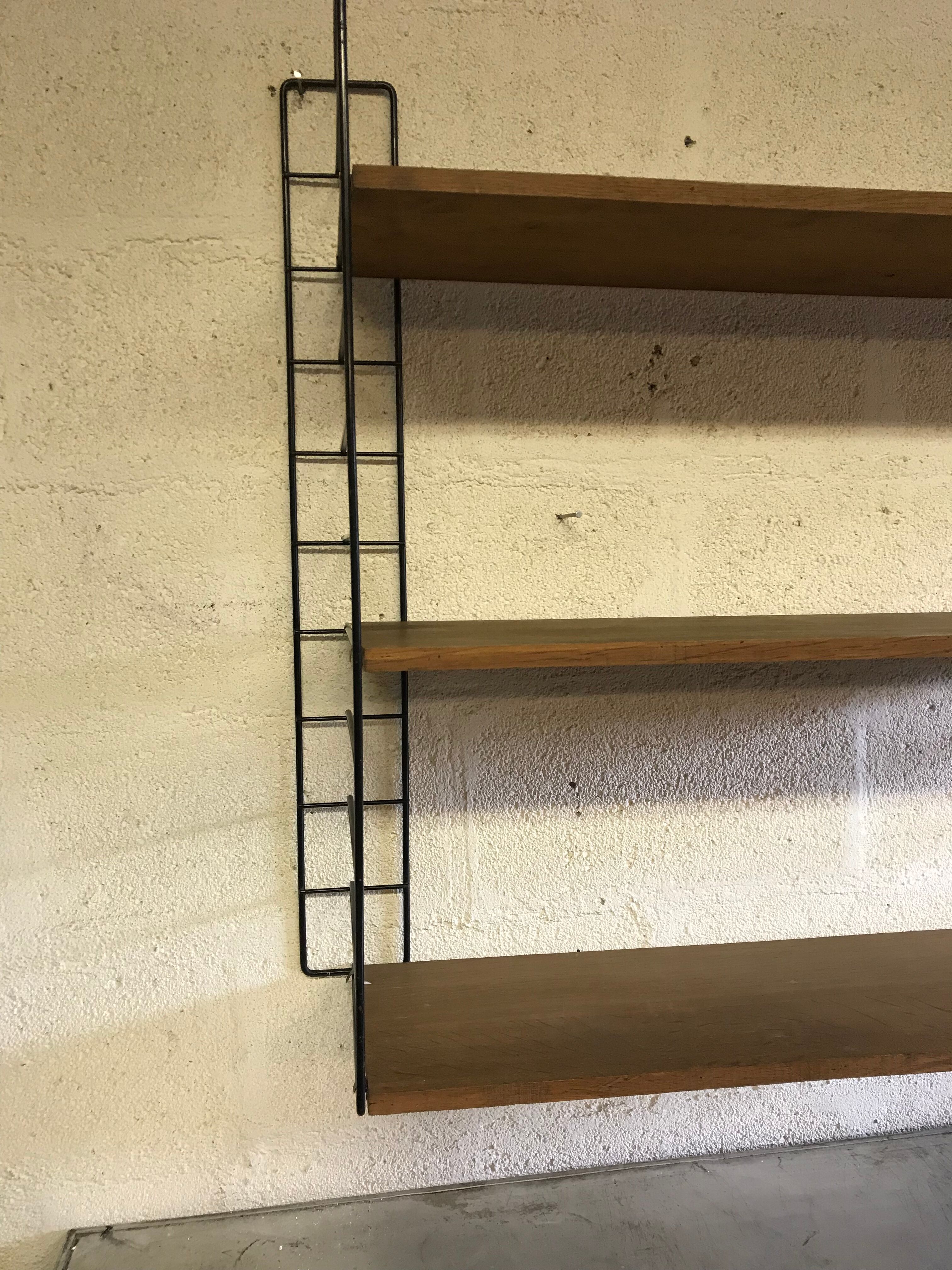 Large beech wood string shelf and black metal Stud