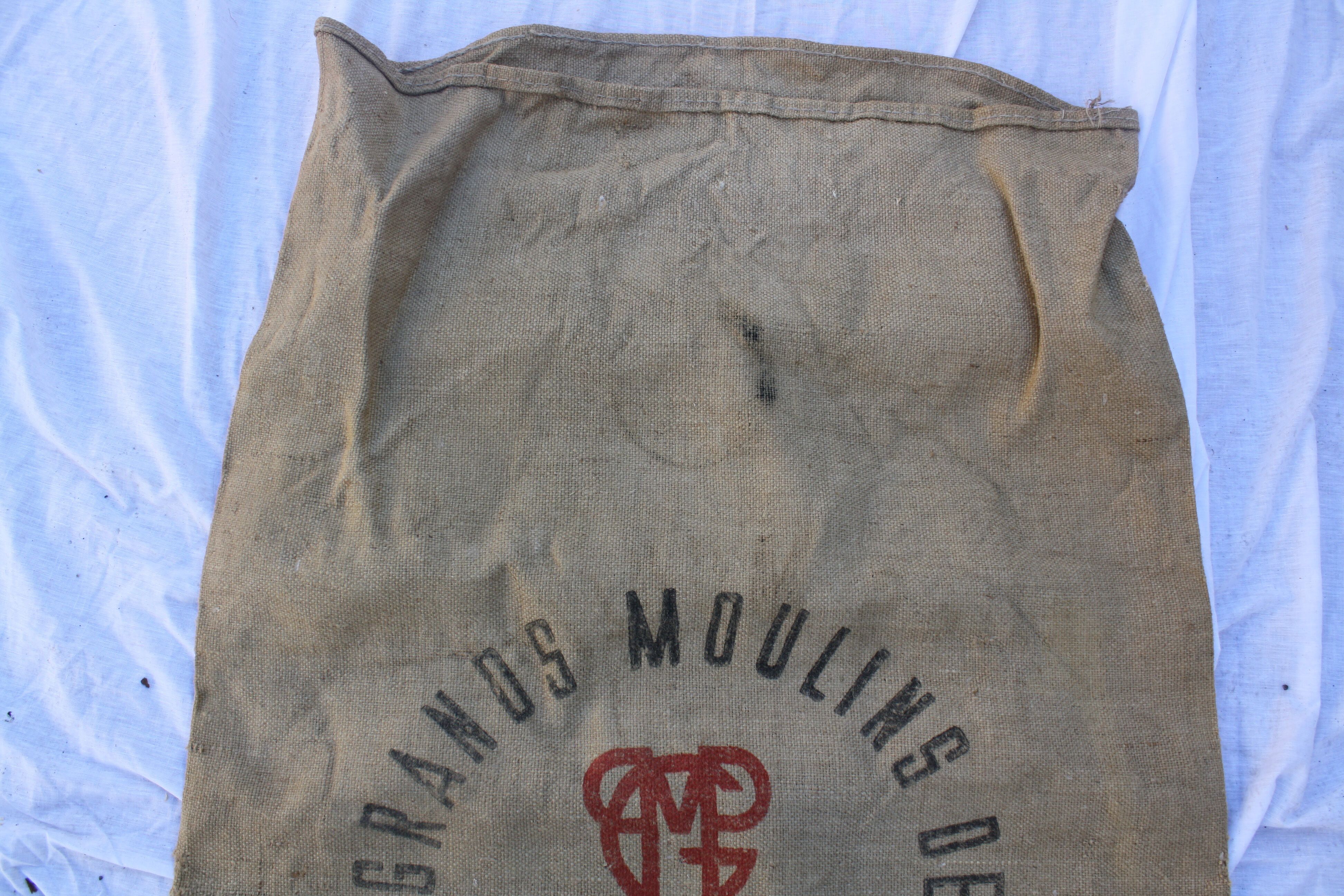 Sac en toile de jute ancien Grands moulins de Paris Pantin farine