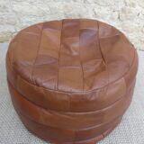 Leather patchwork pouf, 70s