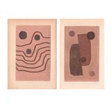 Duo of paintings on paper - M337 and M339 - abstract paintings signed Eawy