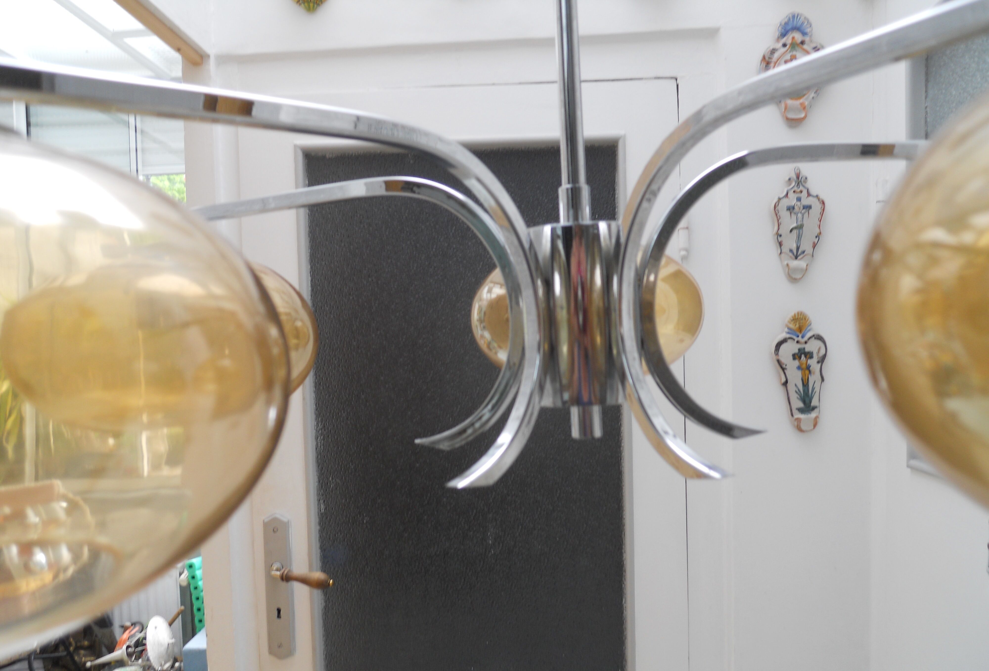 Vintage chandelier chrome and glass smokes 5 lights