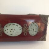 Chinese jewelry box in brass and Jade Mahogany wood