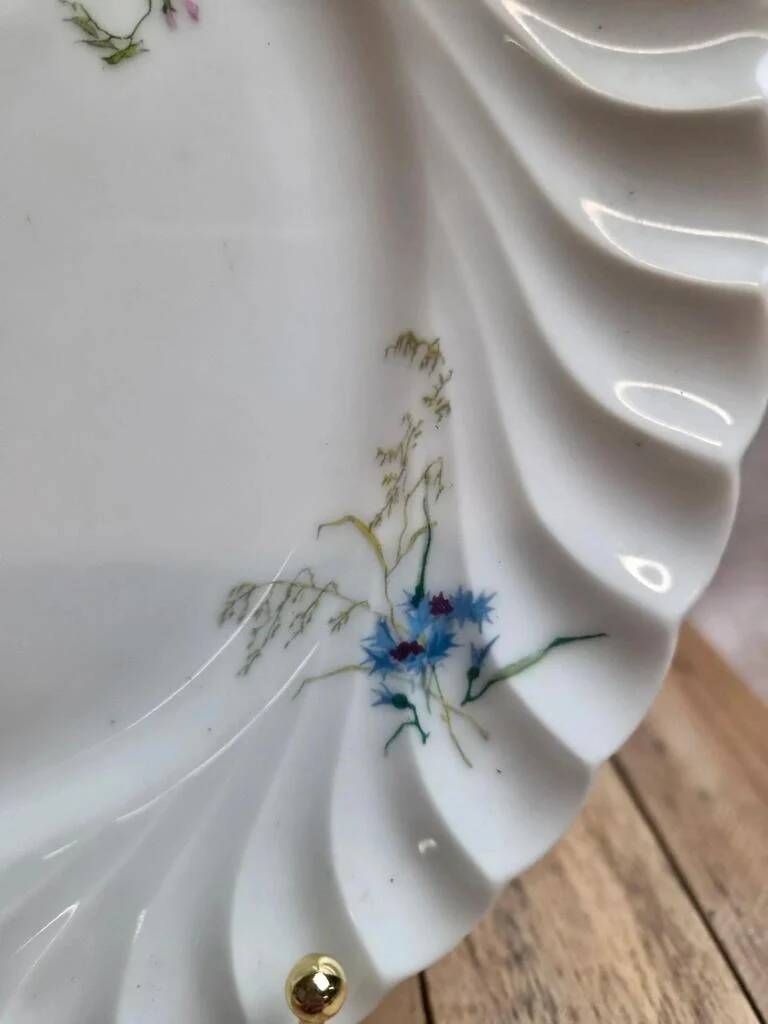 Assiette ancienne Haviland & Co Vermont Frères – porcelaine polychrome oiseaux fleurs