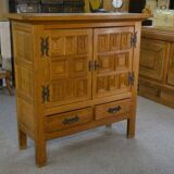2-door, 2-drawer wardrobe in solid oak and wrought iron, rustic style, 1960s