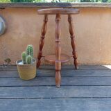 Solid wood turned tripod stool with 2 seats, 1970