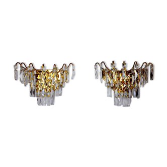 Pair of Regency wall lamps, cut crystals, Spain, 1980