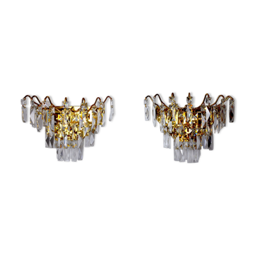 Pair of Regency wall lamps, cut crystals, Spain, 1980